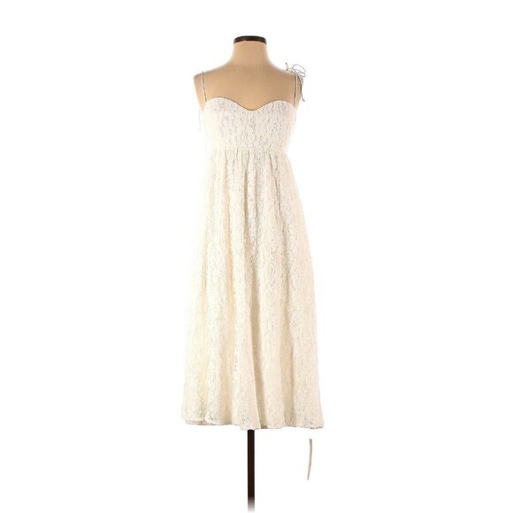 NWT Reformation Evangelina in Ivory Lace Tie Straps Fit & Flare Tank Dress 4